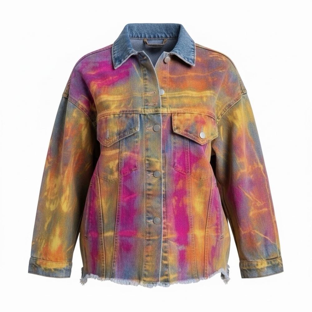 Beulah Splattered Paint Pollock Painted Oversized Distressed Denim Jean Jacket - Picture 13 of 16